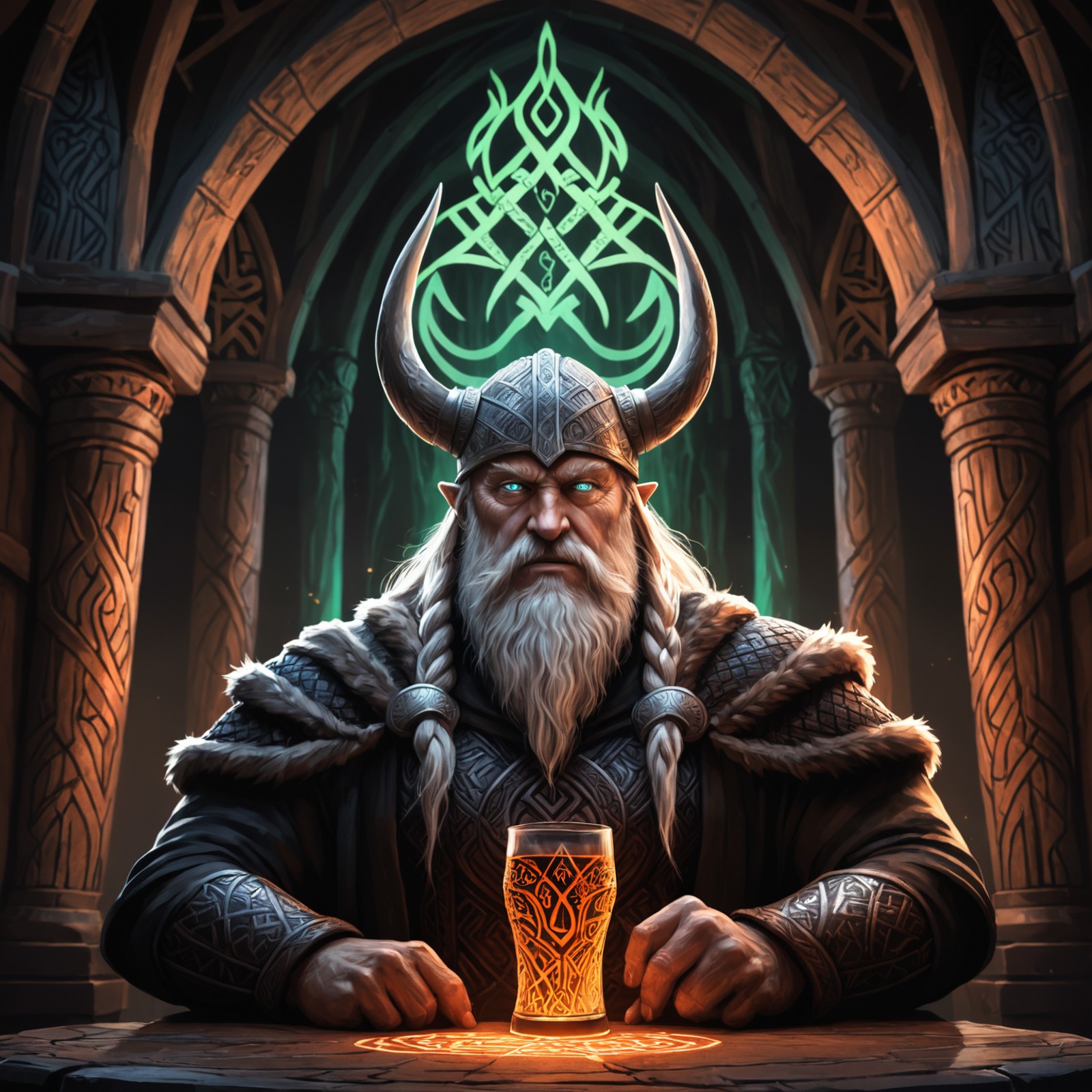 Epic artwork vector logo ,insane details odin in valhalla  hall,vikings drinking met, yggdrasil, glowing runes,, valhalla,...